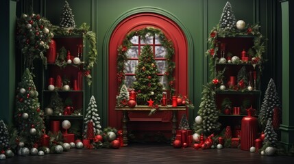 Fototapeta na wymiar Festive red and green Christmas scene for traditional vibes