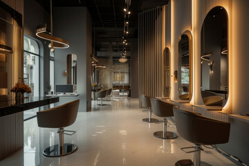 Interior shot of a luxury beauty salon shop with modern and elegant decorations