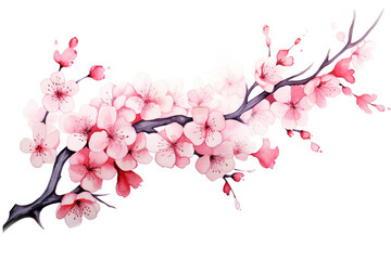 Pink blossom of sakura or cherry tree on white background