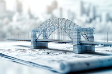 
Vision of architecture realized through detailed 3D model bridge project, complemented by precise blueprint.




