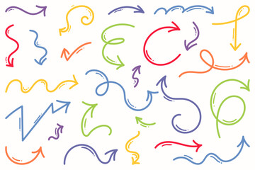 Set of hand drawn arrows with curvy lines.