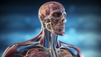 An intricately detailed 3D rendered illustration presenting the human anatomy 