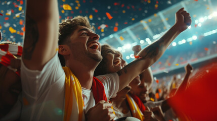 Sport fans cheering for their favourite sports team in stadium