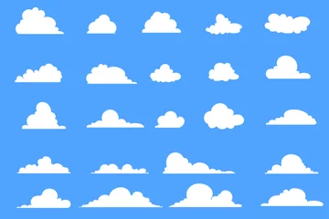 Fotobehang Collection of abstract flat cartoon and fluffy cloud icons. © Desenarrt