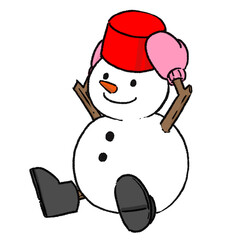 赤い帽子をかぶった雪だるま