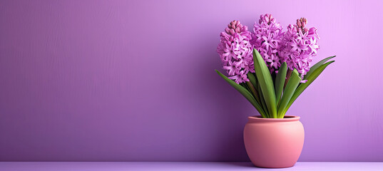 Hyacinth in a pot on the purple background