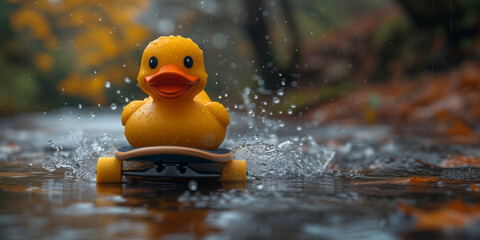 Süße Ente beim Surfen im Wasser Cartoons, ai generativ