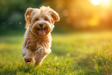 happy yorkshire terrier on the grass. Created with Generative AI technology