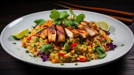 Colorful and varied favorite - Mexican risotto with vegetables and chicken.