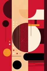 A Burgundy poster featuring various abstract design elements, in the style of pop art