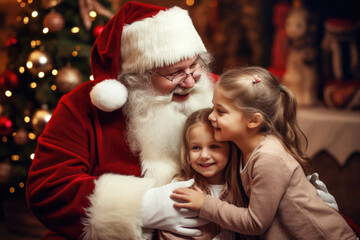 Fototapeta na wymiar Children visit santa claus in the mall