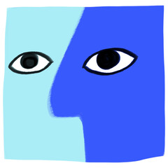 blue character with a smile