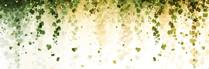 shamrocks and gold confetti over a white background Generative AI