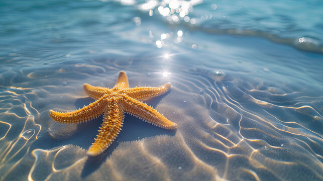 Starfish or sea star on the Seashore, travel concept 