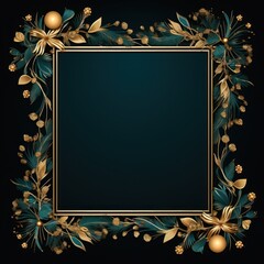 Fototapeta na wymiar christmas blank frame background with gold decorations and copy space