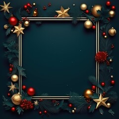 christmas blank frame background with gold decorations and copy space