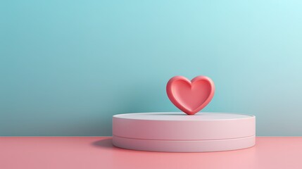empty podium with red heart over pastel background to show cosmetic products. Minimal romantic backdrop copy space, Best backdrop for showing your products. Copy space for your design