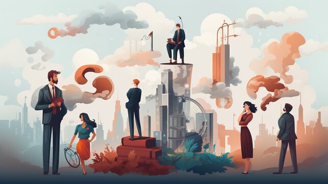 business man with Curiosity people concept with question mark illustration 