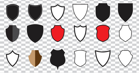 Black line shield icon set in vintage style. Protect shield security icons. Badge quality symbol, sign, logo, emblem. Vector illustration.