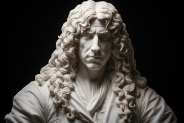 Antonie van Leeuwenhoek marble statue. He known for his pioneering work in microbiology, particularly for his advancements in microscopy and his discovery of microscopic life forms