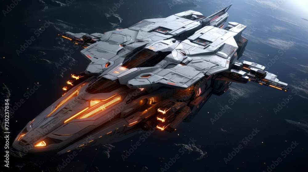 Wall mural sci fi digital art showcasing advanced technology and spaceships