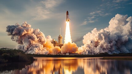 Space shuttle launch, a spectacular display of power - obrazy, fototapety, plakaty