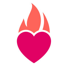 Fire flame icon, hot heart symbol, vector illustration