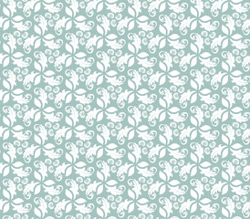 Floral vector ornament. Seamless abstract classic background with light blue and white keaves. Pattern with repeating floral elements. Ornament for wallpaper and packaging