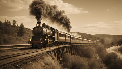 Vintage steam train in the Retro style
