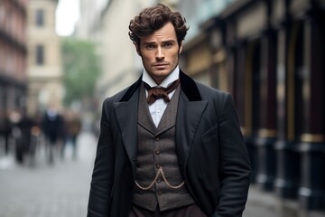 Naklejka premium Retro man professional. Movie fashion. Generate Ai