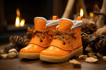 Cozy Autumn Boots by Fireplace