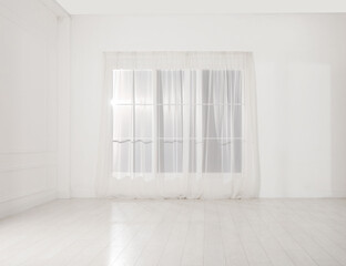 Empty room with white walls and large window
