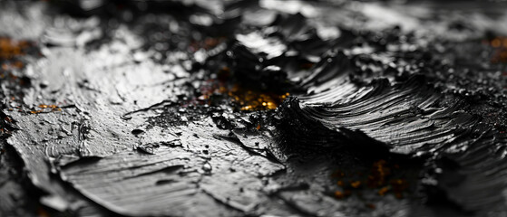 Macro photography of textured black paint with hints of orange