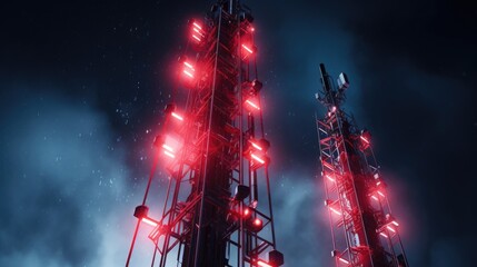 Close-up of a tall 5G antenna transmitting ultra-high frequency signals - obrazy, fototapety, plakaty