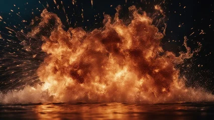 Foto op Canvas fireworks over water A collision of fire and water, creating a stunning display of sparks and steam  © Jared