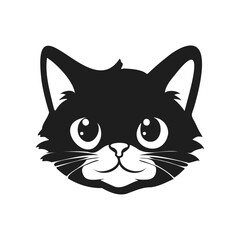 vector funny cat face silhouette isolated on white background sticker. Cute cat character face with big eyes, animal trendy vector illustration. black color cat	 icon
