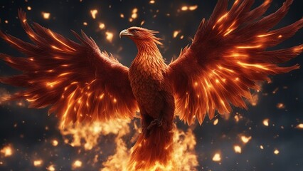 bird on fire  A large and square fire phoenix that flies fast 