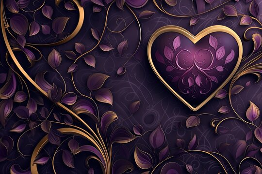  elegant dark purple curved wallpapers with gold pink love heart and floral pattern