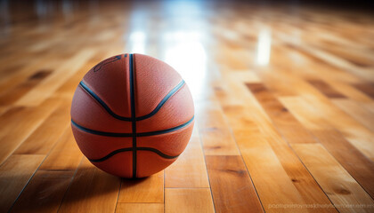 Indoor basketball game on hardwood floor, competitive sport success generated by AI