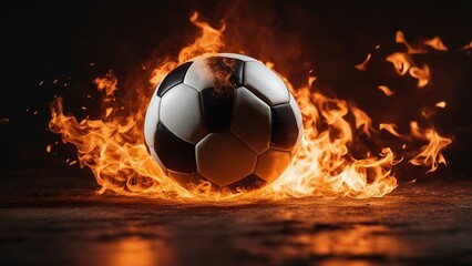Fototapeta premium soccer ball in fire A football on fire, creating a contrast of colors and a dynamic effect 