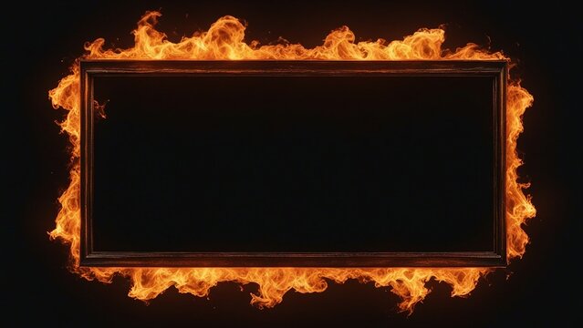 fire frame on black A burning frame with a black backdrop and a smooth gradient of orange fire copy space 