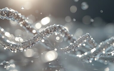 Silver Sparkling DNA Strand - Molecular Science and Genetic Structure Analysis