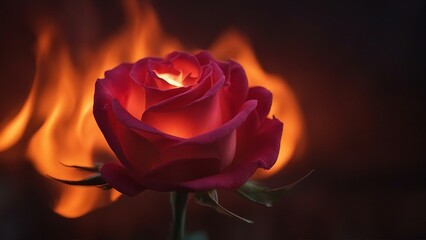 red rose on black background A fire rose, a rare and beautiful phenomenon of nature 