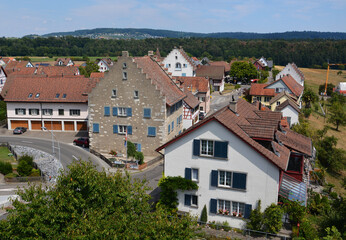 Fototapeta na wymiar Das Dorf Rheinau am Rhein, Kanton Zürich, Schweiz