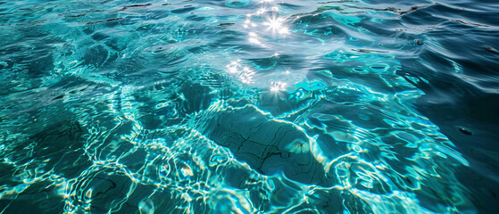 Sunlight dances on the rippling turquoise waters of a serene pool