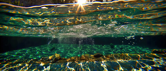 Sunlight dances through water creating a mesmerizing pattern of light and shadow underwater