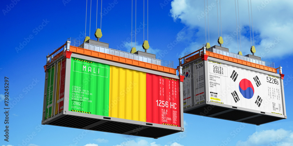 Wall mural Shipping containers with flags of Mali and South Korea - 3D illustration