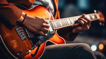 Close-up of a musician's hands playing a guitar, capturing the passion and skill of live performance