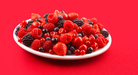 Beerenteller, Himbeeren, Johannisbeeren, Erdbeeren, Teller, 