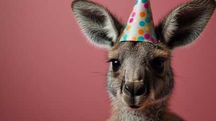 Naklejka premium Kangaroo joey with birthday hat generative ai
